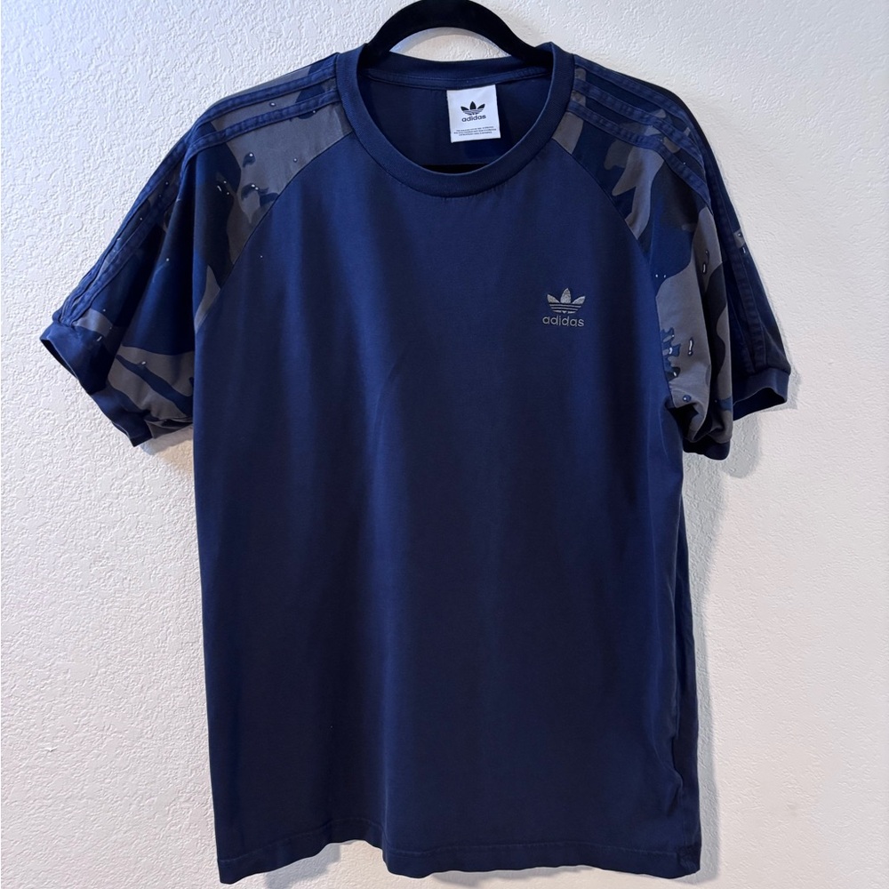 Adidas Original Stripe Camouflage T-Shirt Blue Size Tag Missing